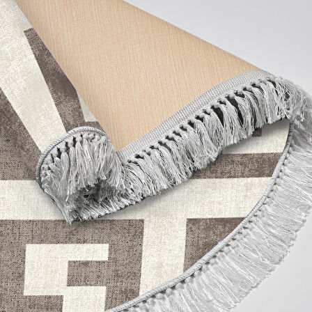 Alanur Yıldız Kaymaz Deri Tabanlı Saçaklı Dijital Halı Yuvarlak