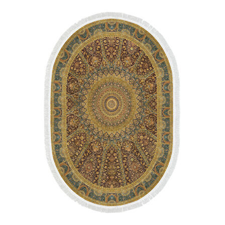 Alanur Yıldız Kaymaz Deri Tabanlı Saçaklı Dijital Halı Oval