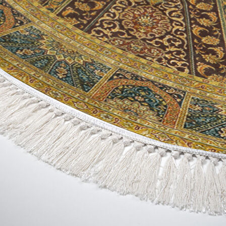 Alanur Yıldız Kaymaz Deri Tabanlı Saçaklı Dijital Halı Oval