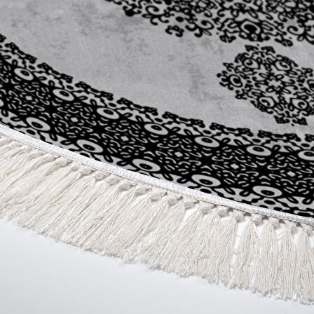 Alanur Star Kaymaz Pamuk Tabanlı Saçaklı Dijital Halı Yuvarlak