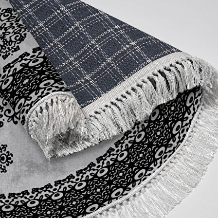 Alanur Star Kaymaz Pamuk Tabanlı Saçaklı Dijital Halı Yuvarlak