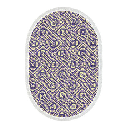 Alanur Trend Kaymaz Dod Tabanlı Saçaklı Dijital Halı Oval