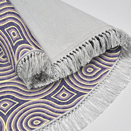 Alanur Trend Kaymaz Dod Tabanlı Saçaklı Dijital Halı Oval