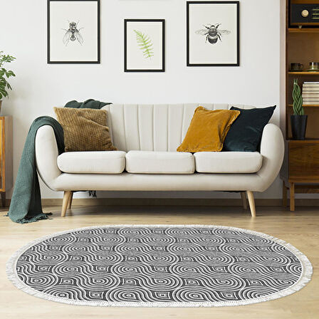 Alanur Trend Kaymaz Dod Tabanlı Saçaklı Dijital Halı Oval