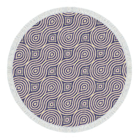 Alanur Yıldız Kaymaz Deri Tabanlı Saçaklı Dijital Halı Yuvarlak