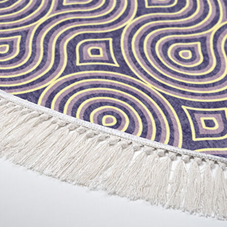 Alanur Yıldız Kaymaz Deri Tabanlı Saçaklı Dijital Halı Yuvarlak