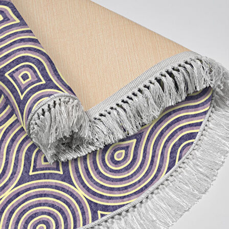 Alanur Yıldız Kaymaz Deri Tabanlı Saçaklı Dijital Halı Yuvarlak