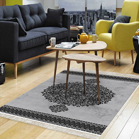 Alanur Star Kaymaz Pamuk Tabanlı Saçaklı Dijital Halı