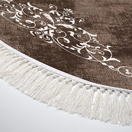 Alanur Trend Kaymaz Dod Tabanlı Saçaklı Dijital Halı Oval