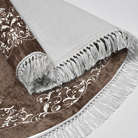 Alanur Trend Kaymaz Dod Tabanlı Saçaklı Dijital Halı Oval