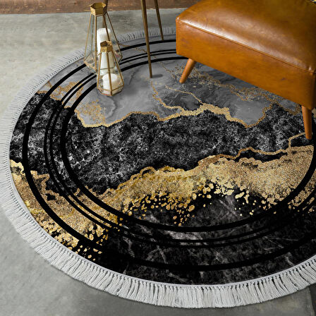 Alanur Yıldız Deri Tabanlı Saçaklı Dijital Halı