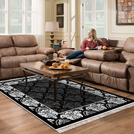 Alanur Star Pamuk Tabanlı Saçaklı Dijital Halı Oval