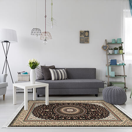 Alanur Star Pamuk Tabanlı Saçaklı Dijital Halı Yuvarlak