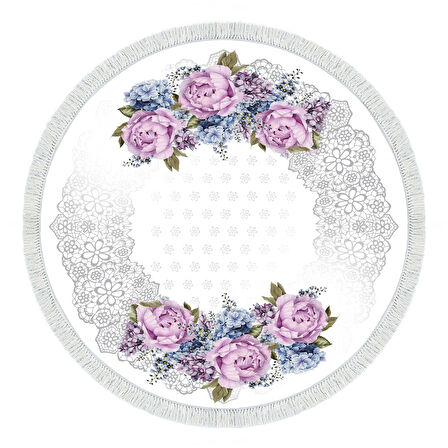 Alanur Star Pamuk Tabanlı Saçaklı Dijital Halı Yuvarlak