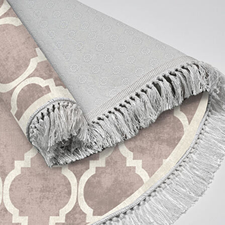 Alanur Trend Kaymaz Dod Tabanlı Saçaklı Dijital Halı Yuvarlak