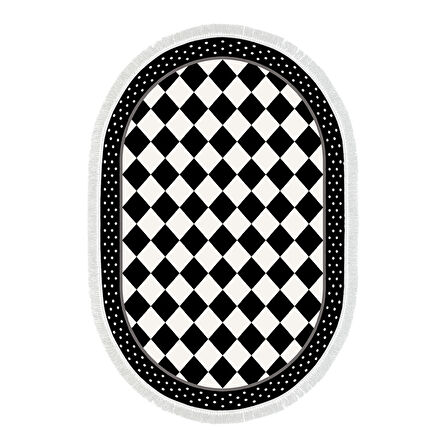 Alanur Star Kaymaz Pamuk Tabanlı Saçaklı Dijital Halı Oval