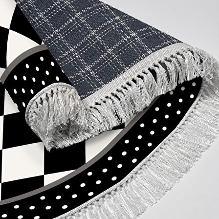 Alanur Star Kaymaz Pamuk Tabanlı Saçaklı Dijital Halı Oval