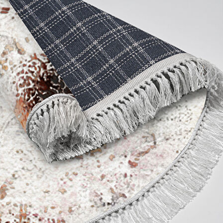 Alanur Star Kaymaz Pamuk Tabanlı Saçaklı Dijital Halı Yuvarlak