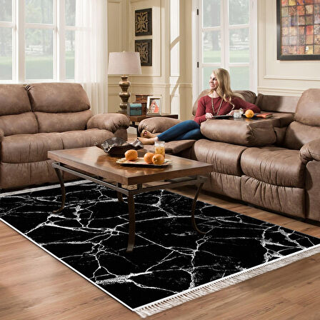 Alanur Star Pamuk Tabanlı Saçaklı Dijital Halı Yuvarlak