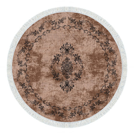 Alanur Star Kaymaz Pamuk Tabanlı Saçaklı Dijital Halı Yuvarlak