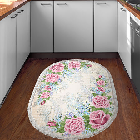 Alanur Trend Keçe Tabanlı Saçaklı Yuvarlak Mutfak Halı Mu174