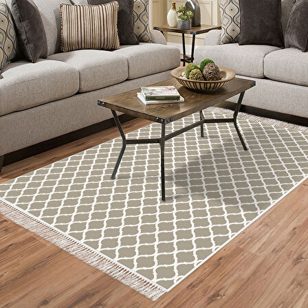 Alanur Star Pamuk Tabanlı Saçaklı Dijital Halı Yuvarlak