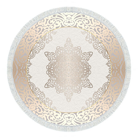 Alanur Trend Keçe Tabanlı Saçaklı Dijital Halı Yuvarlak