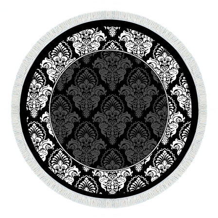 Alanur Yıldız Deri Tabanlı Saçaklı Dijital Halı Yuvarlak