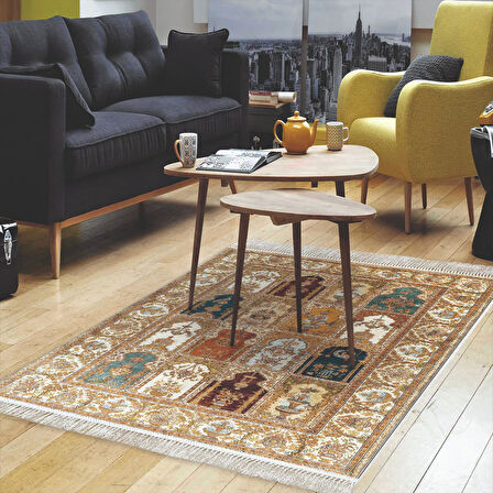 Alanur Yıldız Kaymaz Deri Tabanlı Saçaklı Dijital Halı Multi