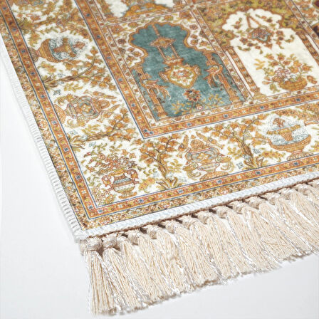 Alanur Yıldız Kaymaz Deri Tabanlı Saçaklı Dijital Halı Multi