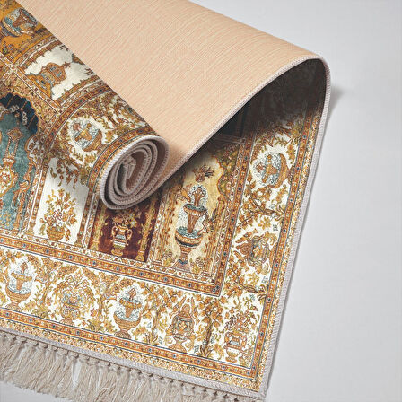 Alanur Yıldız Kaymaz Deri Tabanlı Saçaklı Dijital Halı Multi