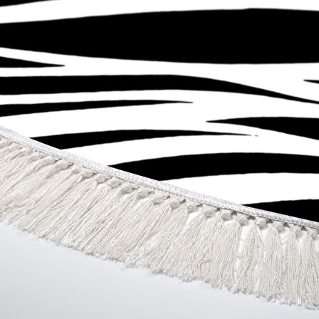 Alanur Star Kaymaz Pamuk Tabanlı Saçaklı Dijital Halı Yuvarlak