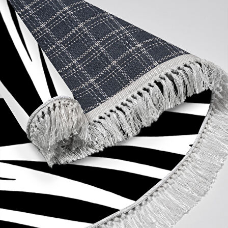 Alanur Star Kaymaz Pamuk Tabanlı Saçaklı Dijital Halı Yuvarlak