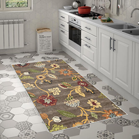 Alanur Trend Keçe Tabanlı Saçaklı Oval Mutfak Halı Mu176