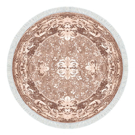 Alanur Yıldız Kaymaz Deri Tabanlı Saçaklı Dijital Halı Yuvarlak