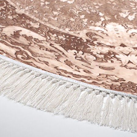 Alanur Yıldız Kaymaz Deri Tabanlı Saçaklı Dijital Halı Yuvarlak