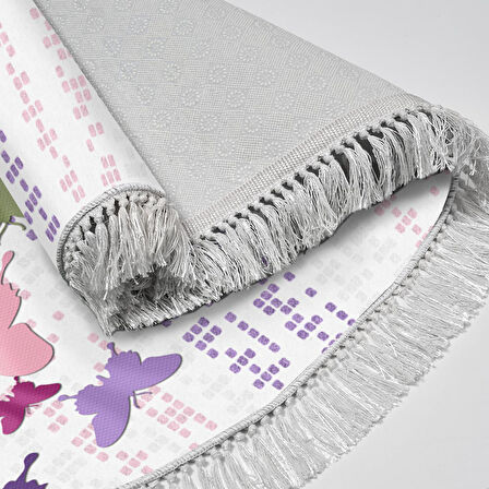 Alanur Trend Kaymaz Dod Tabanlı Saçaklı Dijital Halı Oval Multi