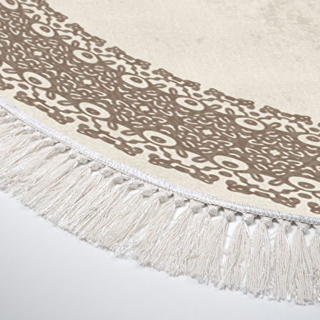 Alanur Star Kaymaz Pamuk Tabanlı Saçaklı Dijital Halı Oval