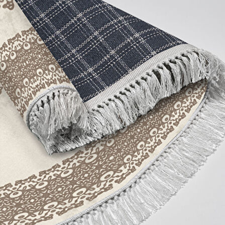 Alanur Star Kaymaz Pamuk Tabanlı Saçaklı Dijital Halı Oval