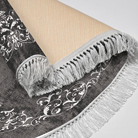 Alanur Yıldız Kaymaz Deri Tabanlı Saçaklı Dijital Halı Oval