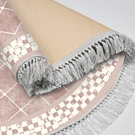 Alanur Yıldız Kaymaz Deri Tabanlı Saçaklı Dijital Halı Yuvarlak