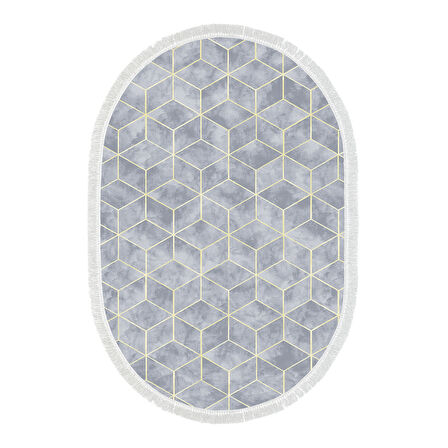 Alanur Star Pamuk Tabanlı Saçaklı Dijital Halı Oval