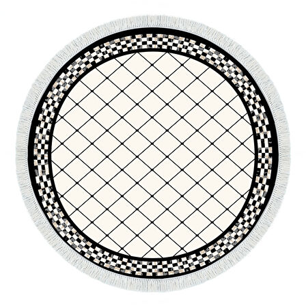 Alanur Trend Kaymaz Dod Tabanlı Saçaklı Dijital Halı Yuvarlak