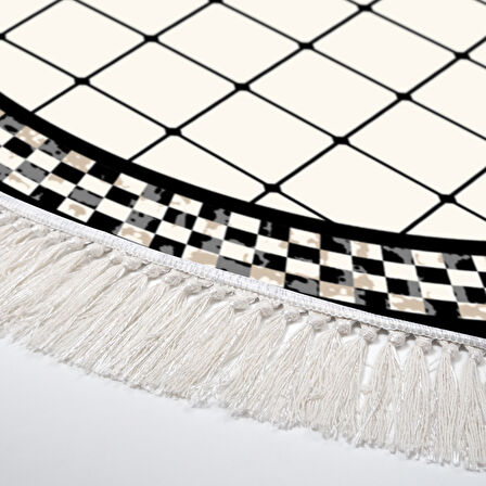 Alanur Trend Kaymaz Dod Tabanlı Saçaklı Dijital Halı Yuvarlak