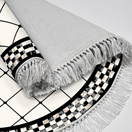 Alanur Trend Kaymaz Dod Tabanlı Saçaklı Dijital Halı Yuvarlak