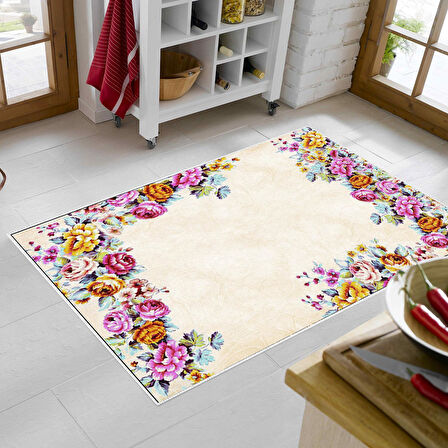 Alanur Trend Keçe Tabanlı Saçaklı Oval Mutfak Halı Mu172