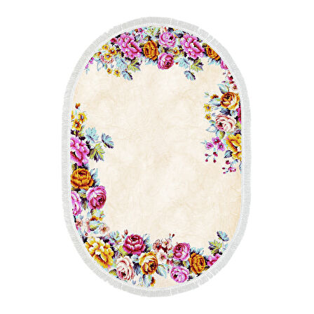 Alanur Trend Keçe Tabanlı Saçaklı Oval Mutfak Halı Mu172