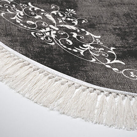 Alanur Trend Kaymaz Dod Tabanlı Saçaklı Dijital Halı Oval