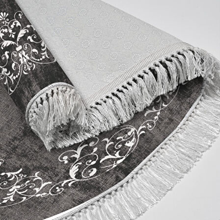 Alanur Trend Kaymaz Dod Tabanlı Saçaklı Dijital Halı Oval