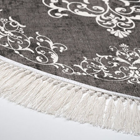 Alanur Star Kaymaz Pamuk Tabanlı Saçaklı Dijital Halı Yuvarlak